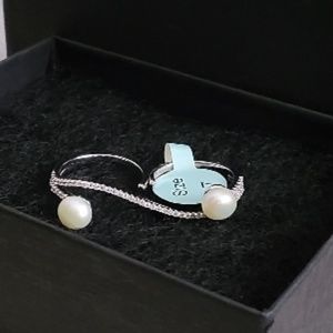 Sterling Silver Double Finger Pearl Ring w/ CZ Size 7